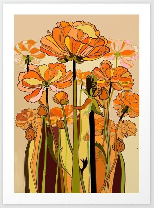 Flowers illustrated with lines and vibrant colours