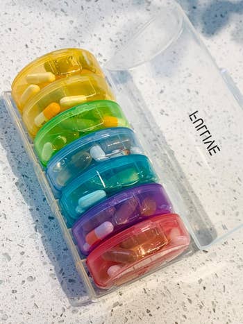 The colorful weekly pill organizer