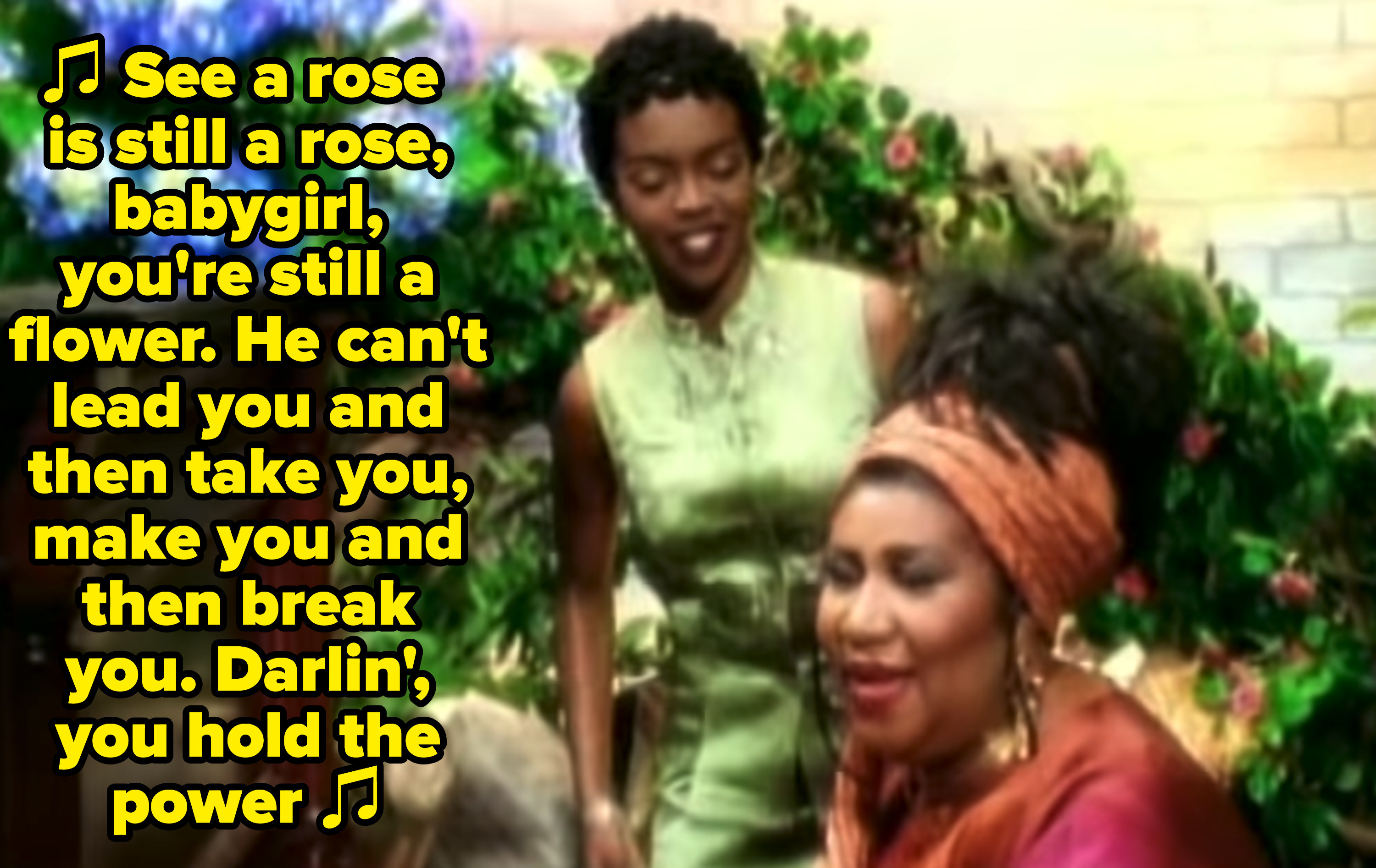 Lauryn Hill和Aretha Franklin一起在钢琴前演唱《玫瑰仍是玫瑰》;音乐视频