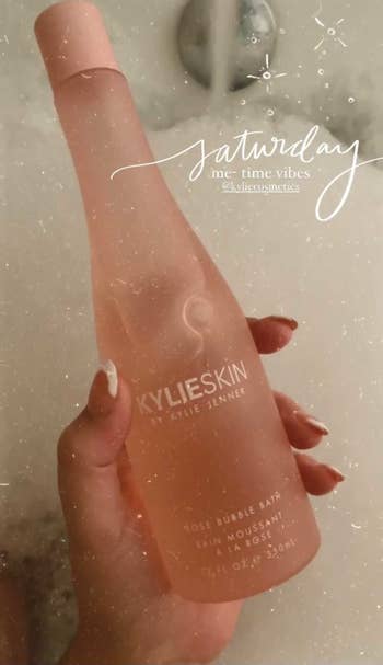 a pink champagne-like bottle of bubble bath