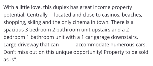 "There is a spacious 3 bedroom 2 bathroom unit upstairs..."