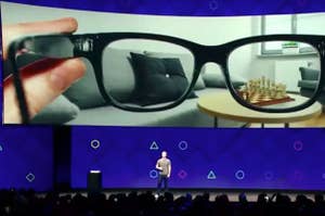 Facebook CEO Mark Zuckerberg discusses smart glasses at the company's FB conference in 2017