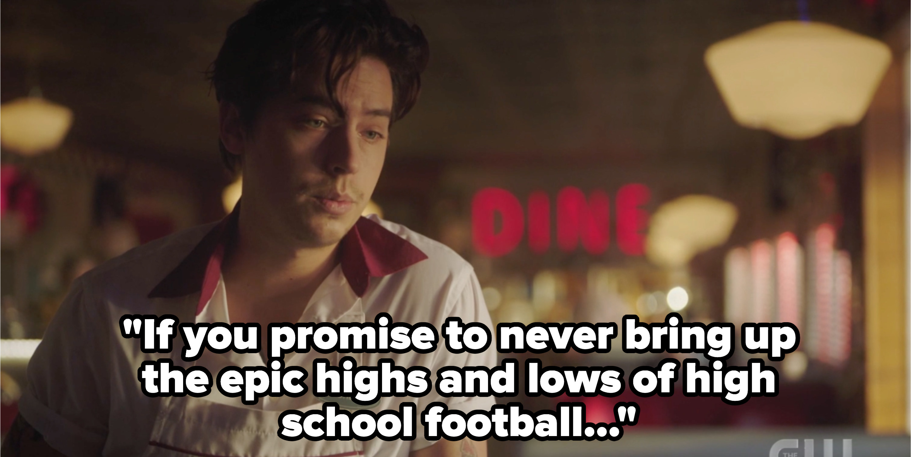 jughead saying &quot;if you promise to never mention the epic highs and lows of high school football...