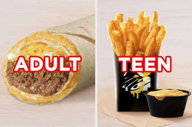 On the left, a Quesarito from Taco Bell labeled
