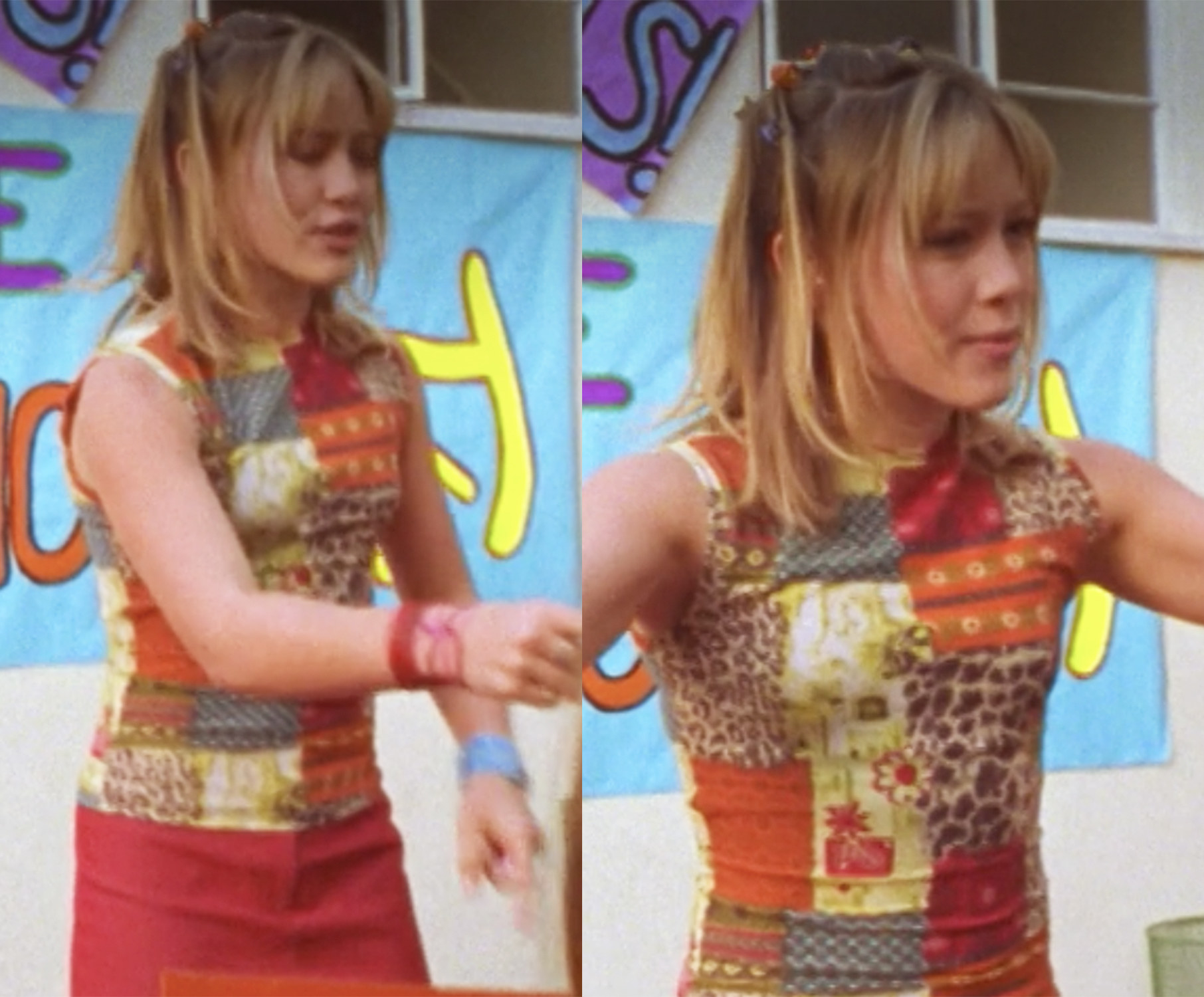 Lizzie&#x27;s top is a bunch of mismatches squares