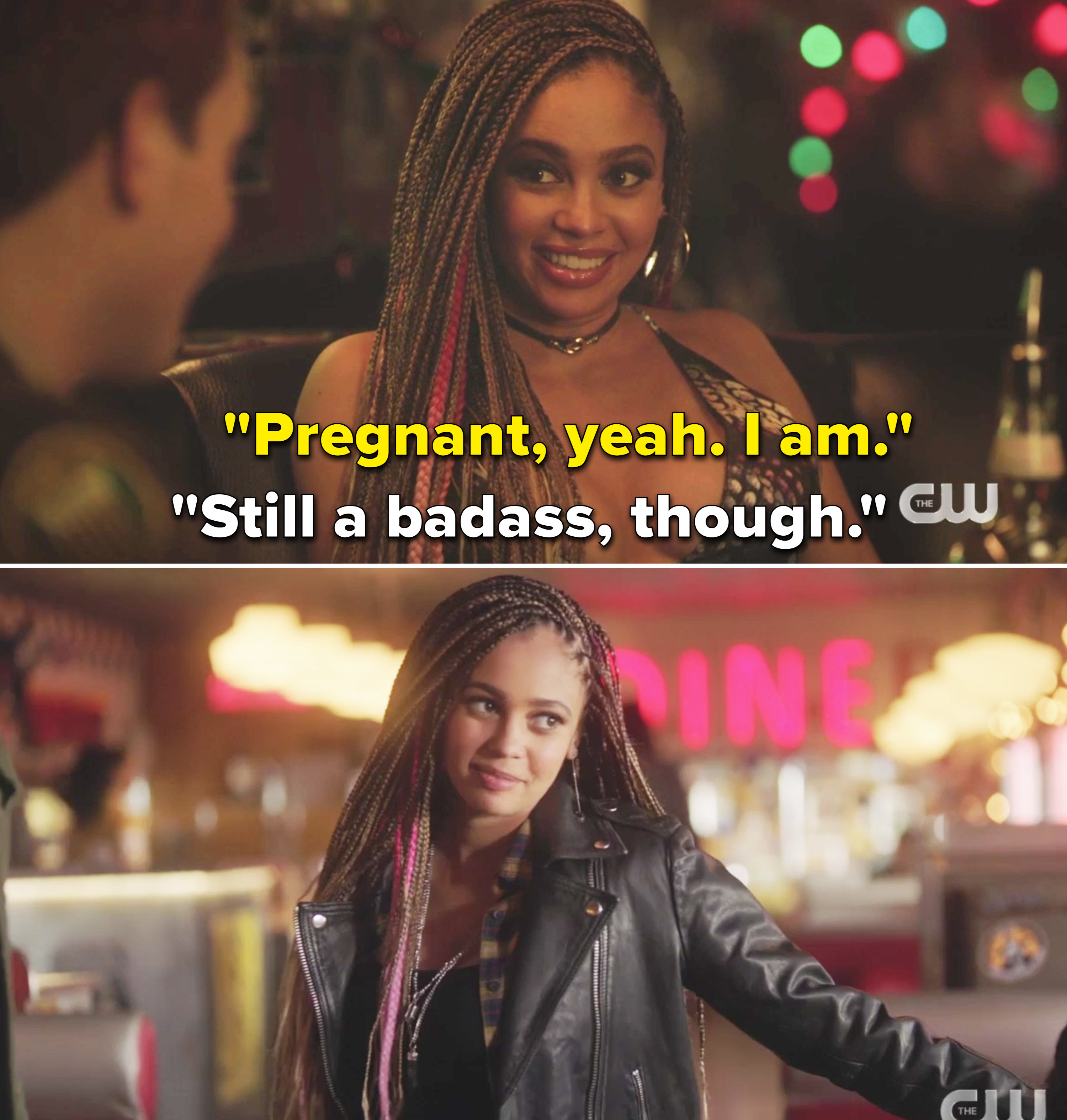 Toni telling Archie, &quot;Pregnant, yeah. I am&quot; and Archie saying, &quot;Still a badass though&quot;