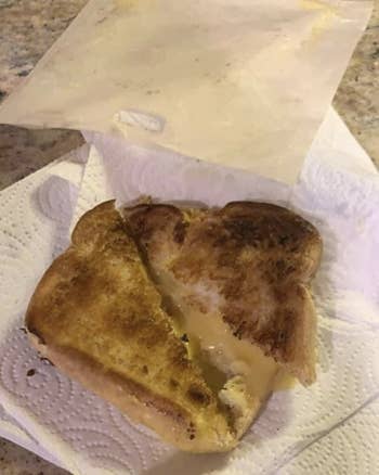 Reviewer grilled cheese next to the used bag 