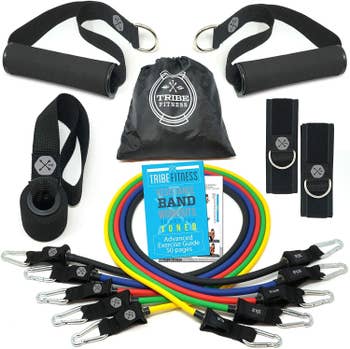 the various accessories around the colorful resistance bands
