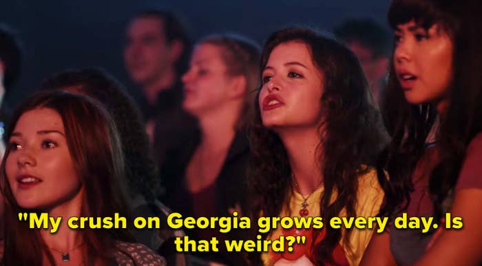 Max saying, "My crush on Georgia grows every day. Is that weird?"