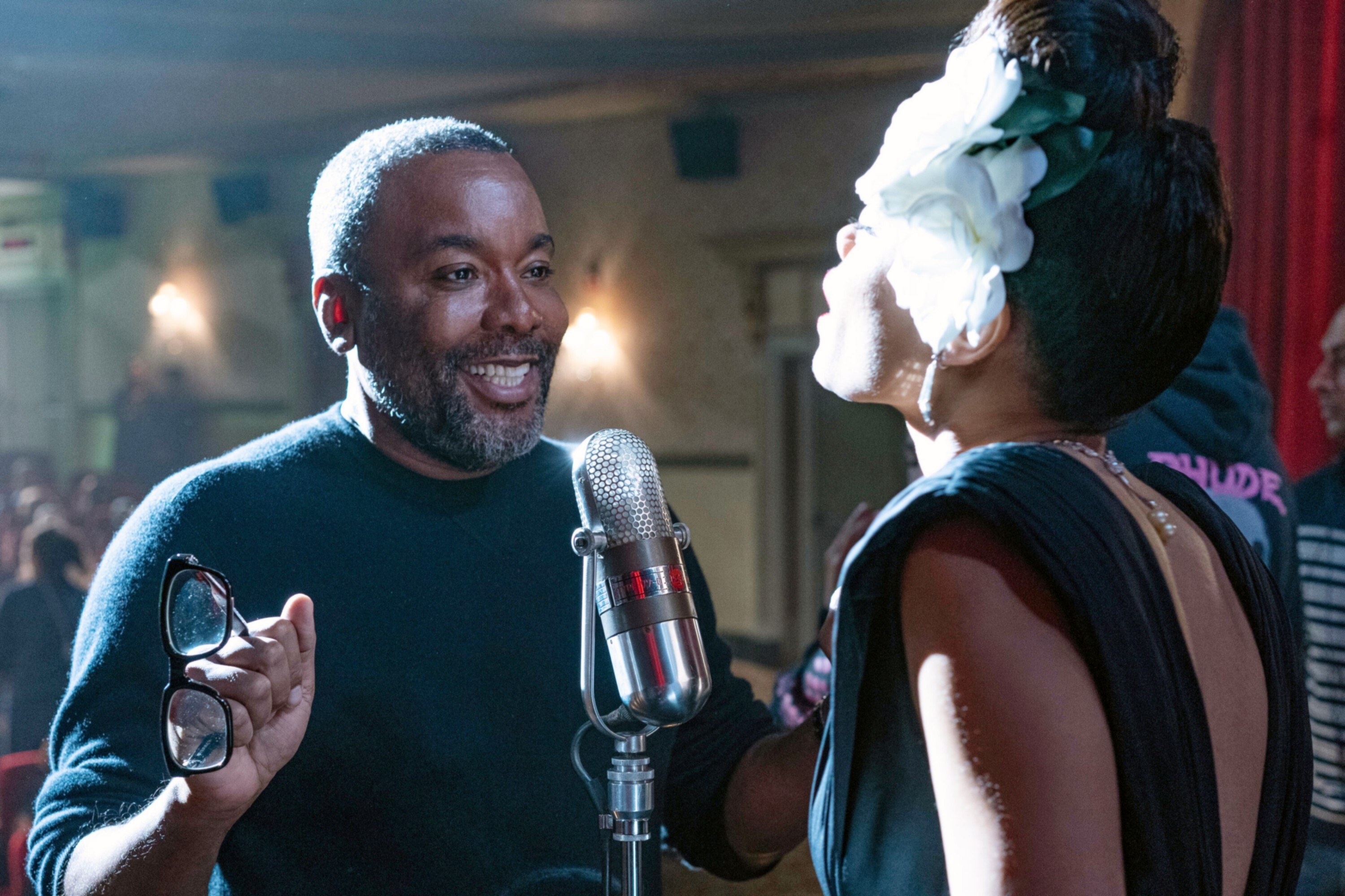 THE UNITED STATES VS. BILLIE HOLIDAY, from left: director Lee Daniels, Andra Day, on set