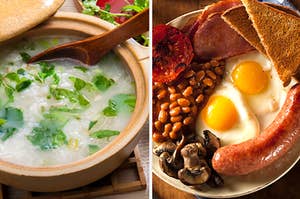 Congee and traditional English breakfast