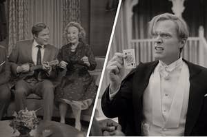 Vision playing ukulele and holding a playing card