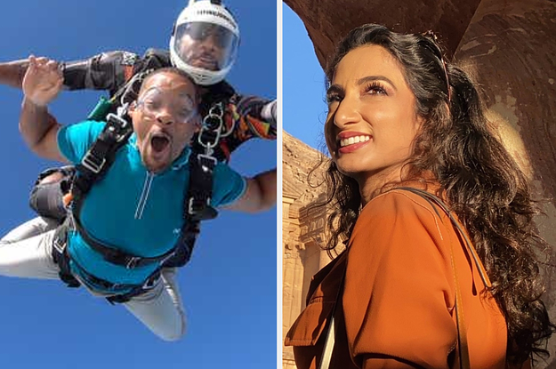Will smith skydiving next to adventurer Raha Moharrak