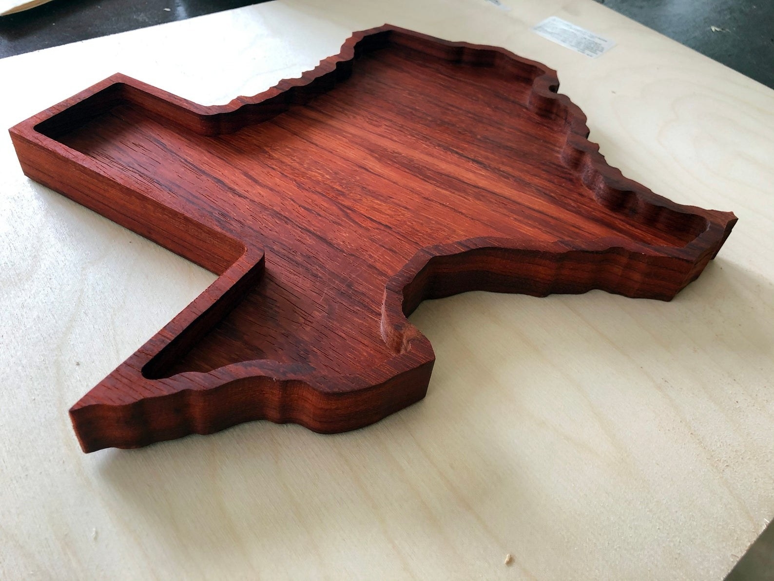 catch all wood tray shaped like Texas
