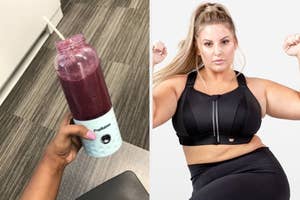 (left) Portable blender (right) sports bra