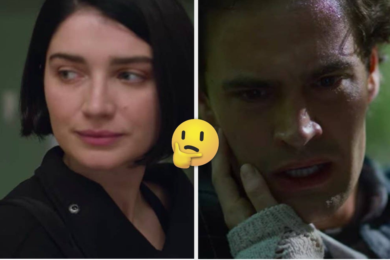 side by side images fo Adele and David with the thinking emoji between them