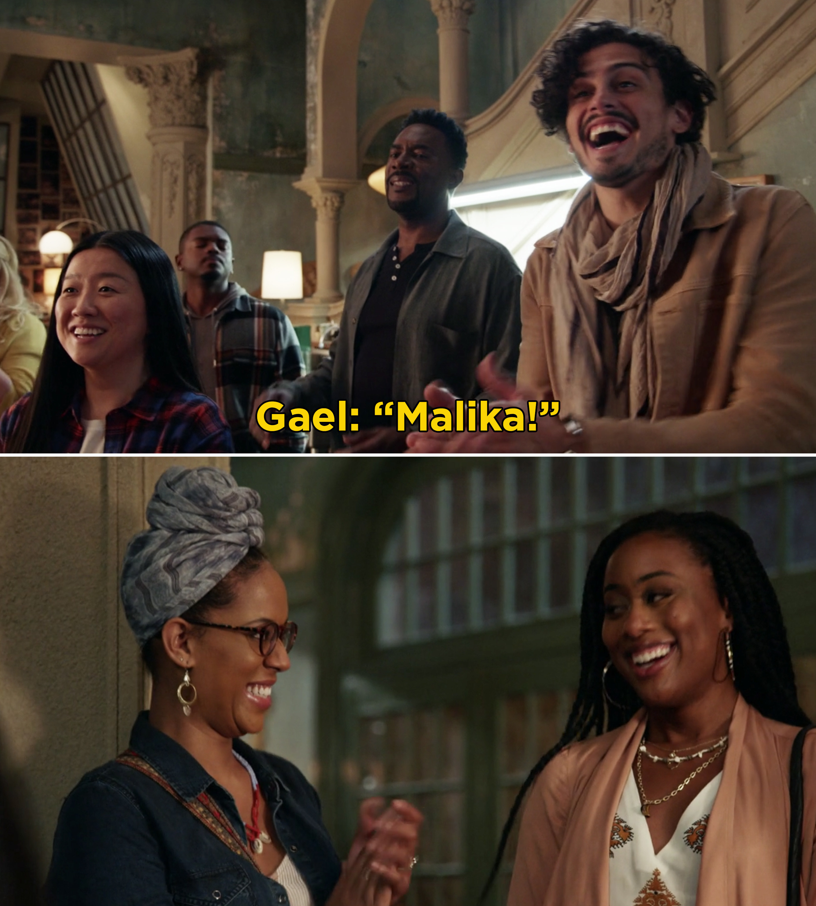 Gael screaming, &quot;Malika&quot; and smiling after she enters The Coterie