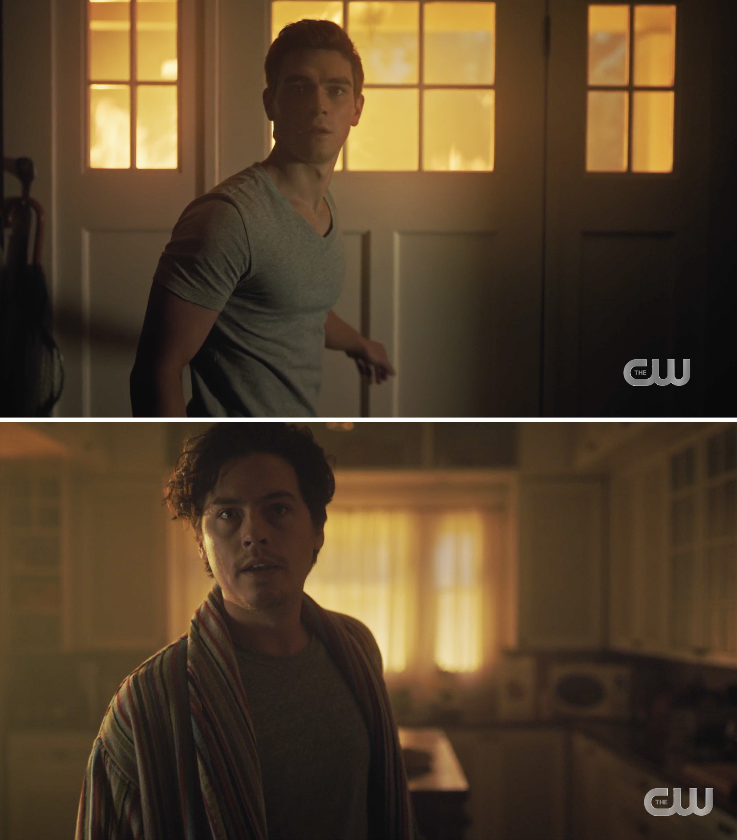 Archie and Jughead trapped in a house while a fire rages outside 