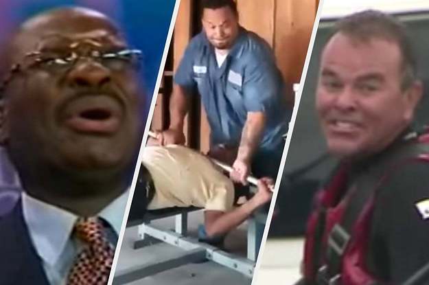 A man laughing uncontrollably, a benchpress fail, and a hydro jetpack fail