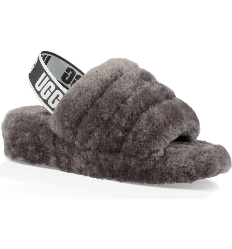 UGG grey shearling slingback slippers with elastic strap