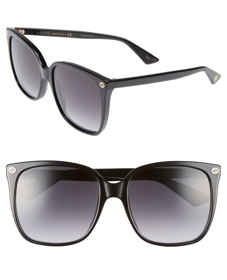 oversized black Gucci sunglasses front and side views