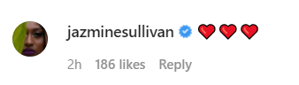 Jazmine Sullivan left three heart emojis in the comments