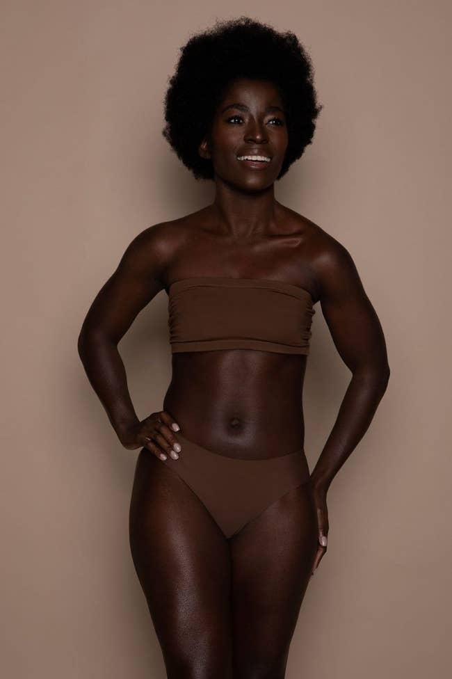 Dark skinned model wearing the nude panties