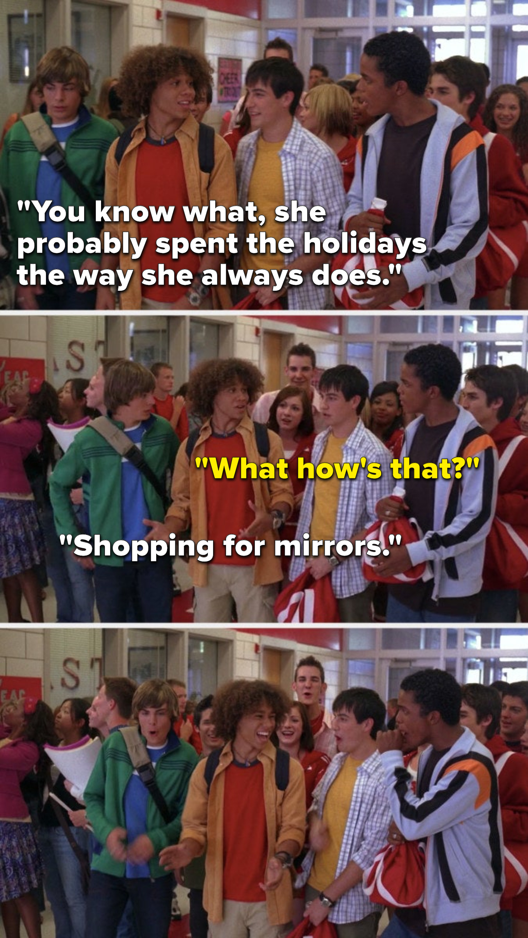 Chad says, &quot;You know what, she probably spent the holidays the way she always does,&quot; Jason says, &quot;What how&#x27;s that,&quot; Chad says, &quot;Shopping for mirrors&quot; and everyone loves it