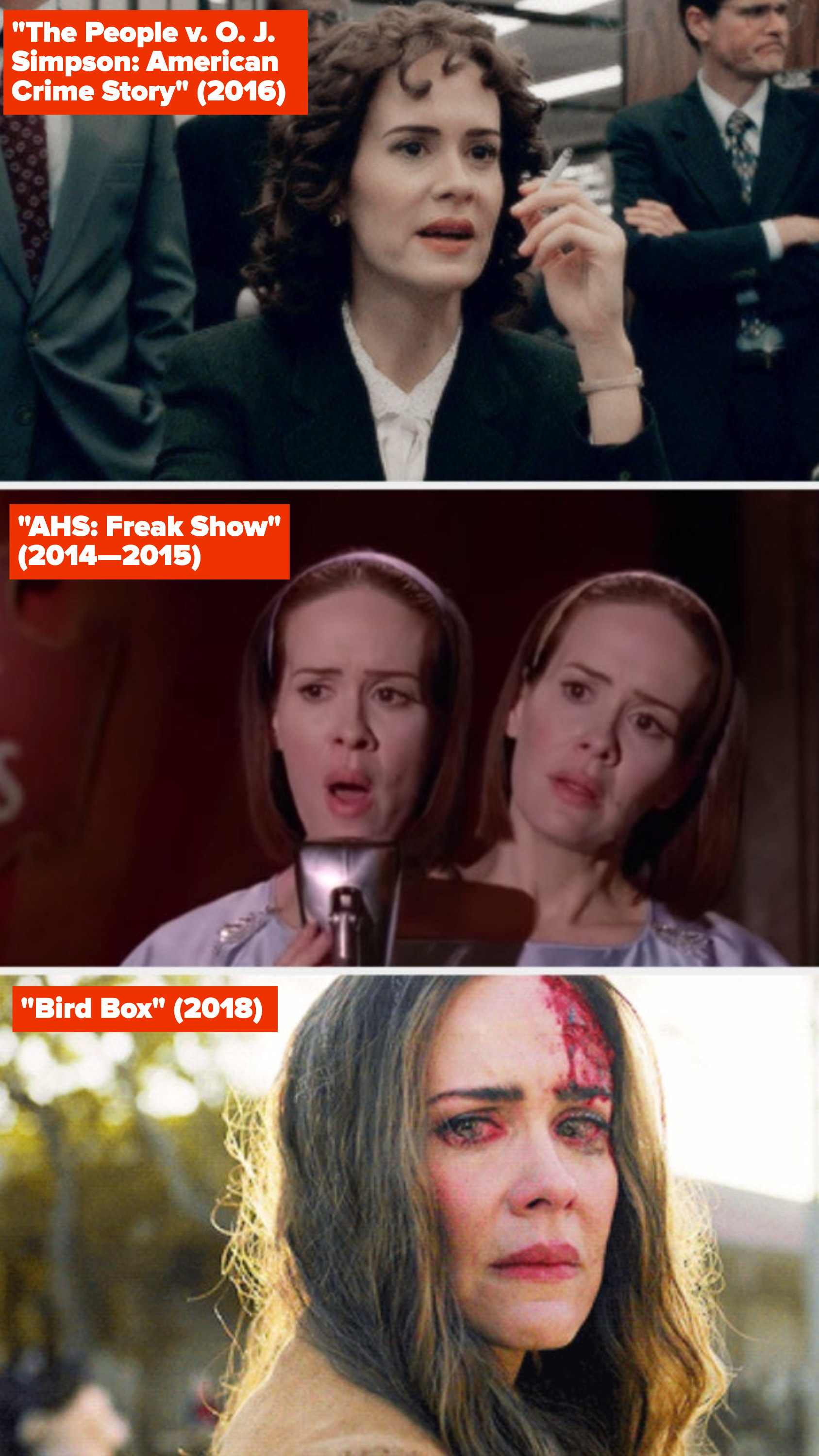 Sarah Paulson in "The People v. O.J. Simpson: American Crime Story," "AHS: Freak Show," and "Bird Box"