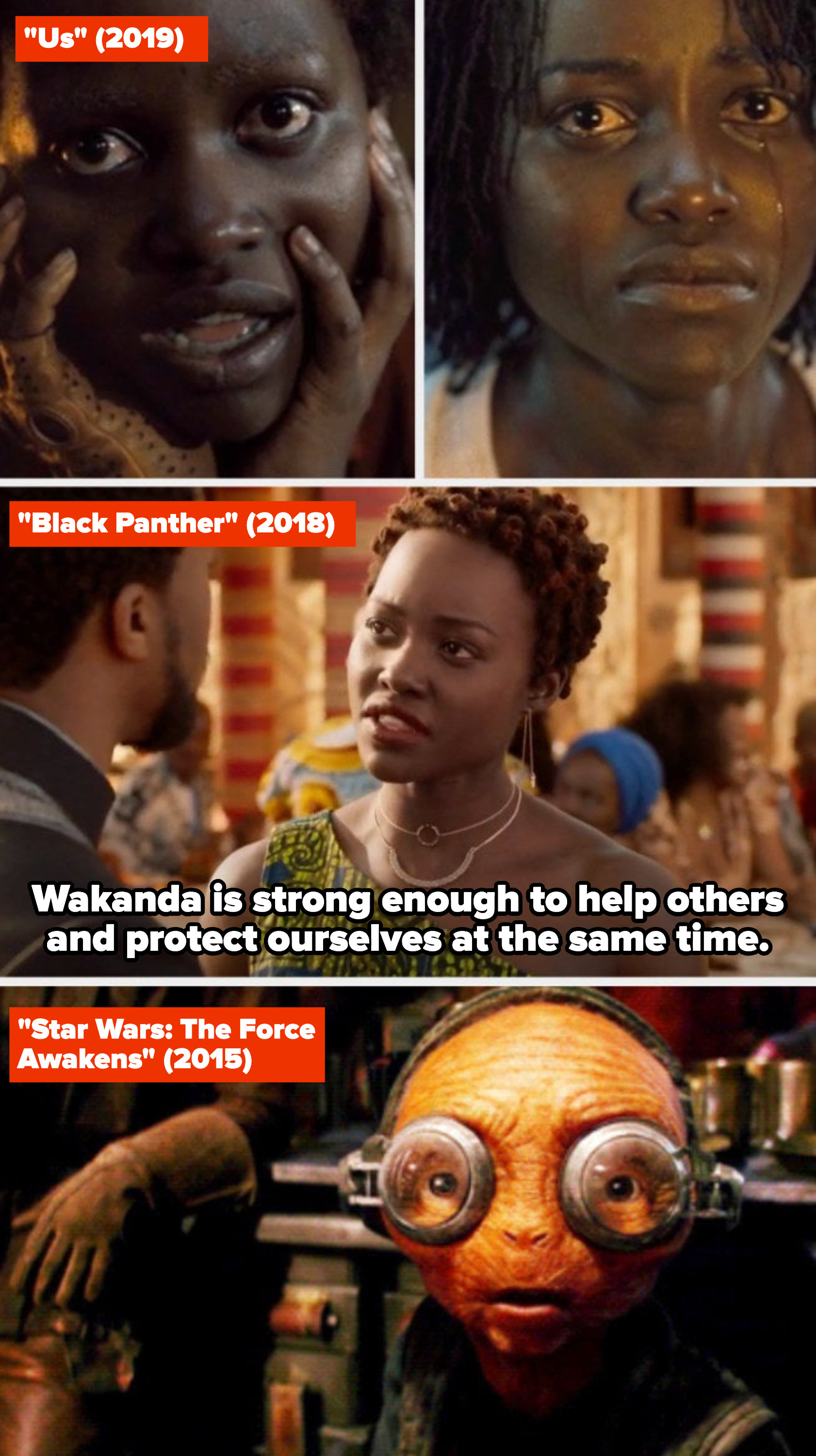 Lupita Nyong'o in "Us," "Black Panther," and "Star Wars: The Force Awakens"