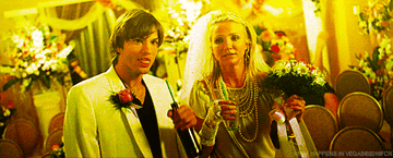 Ashton Kutcher and Camreon Diaz at their janky wedding ceremony in the movie &quot;what happens in vegas&quot;