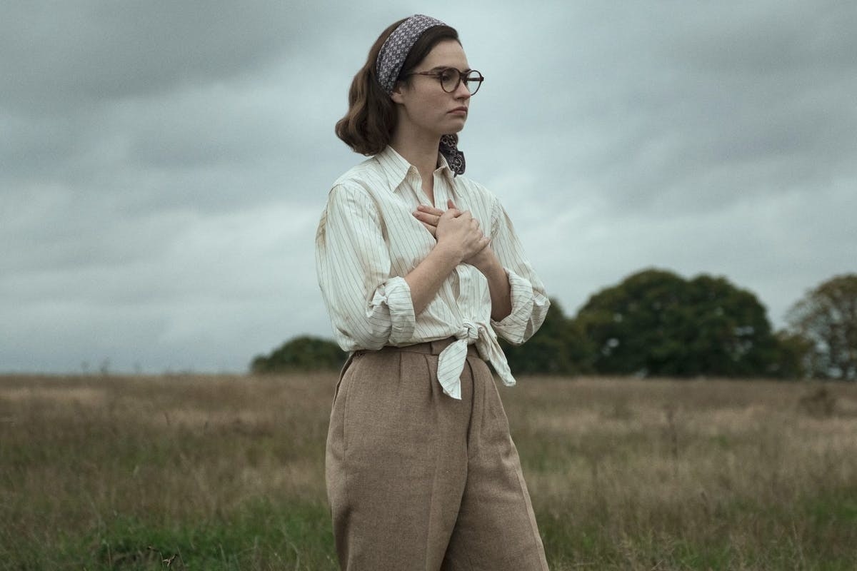 Still from The Dig: Peggy in field 