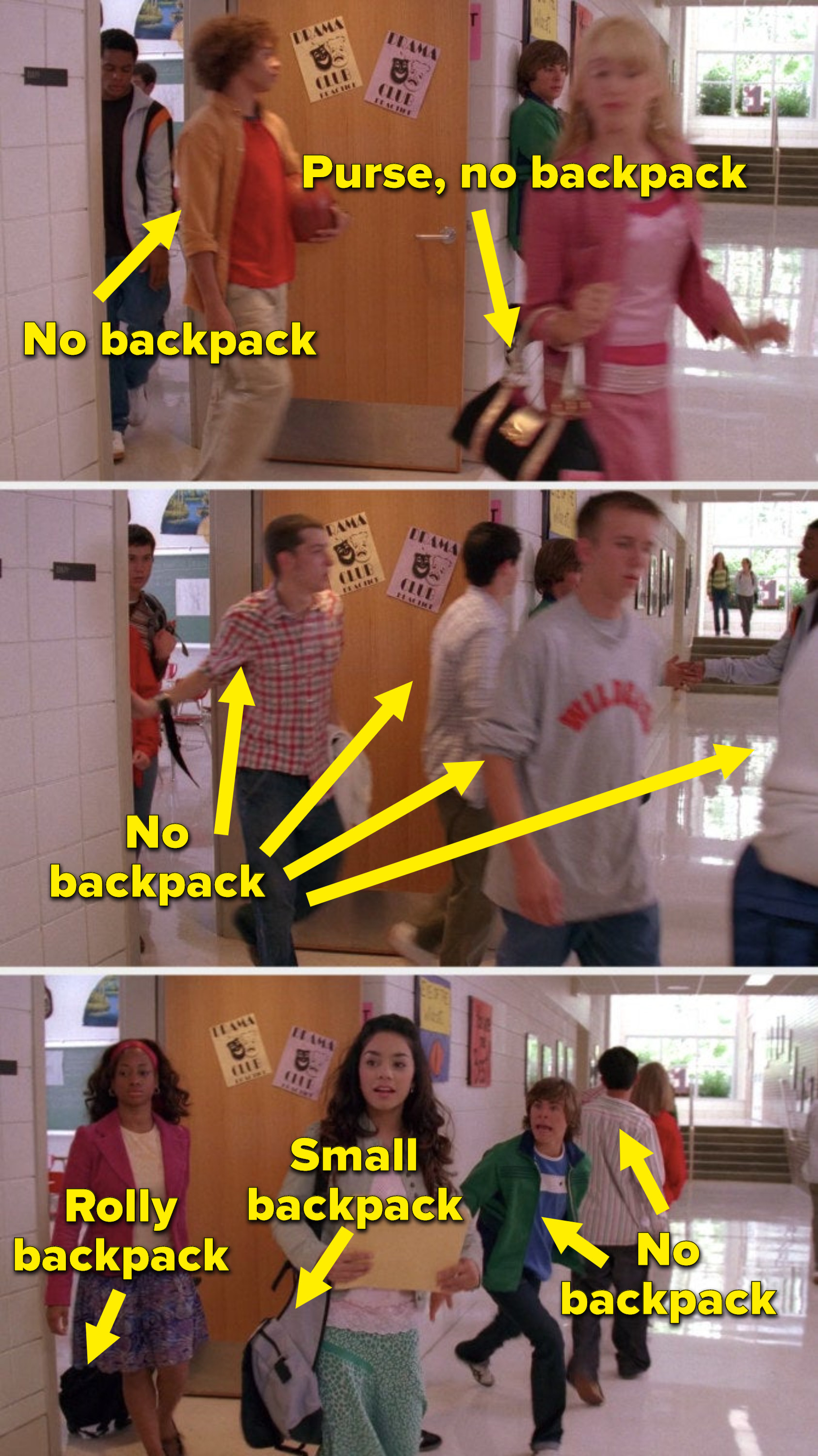 No one but Gabriella and Taylor has a backpack