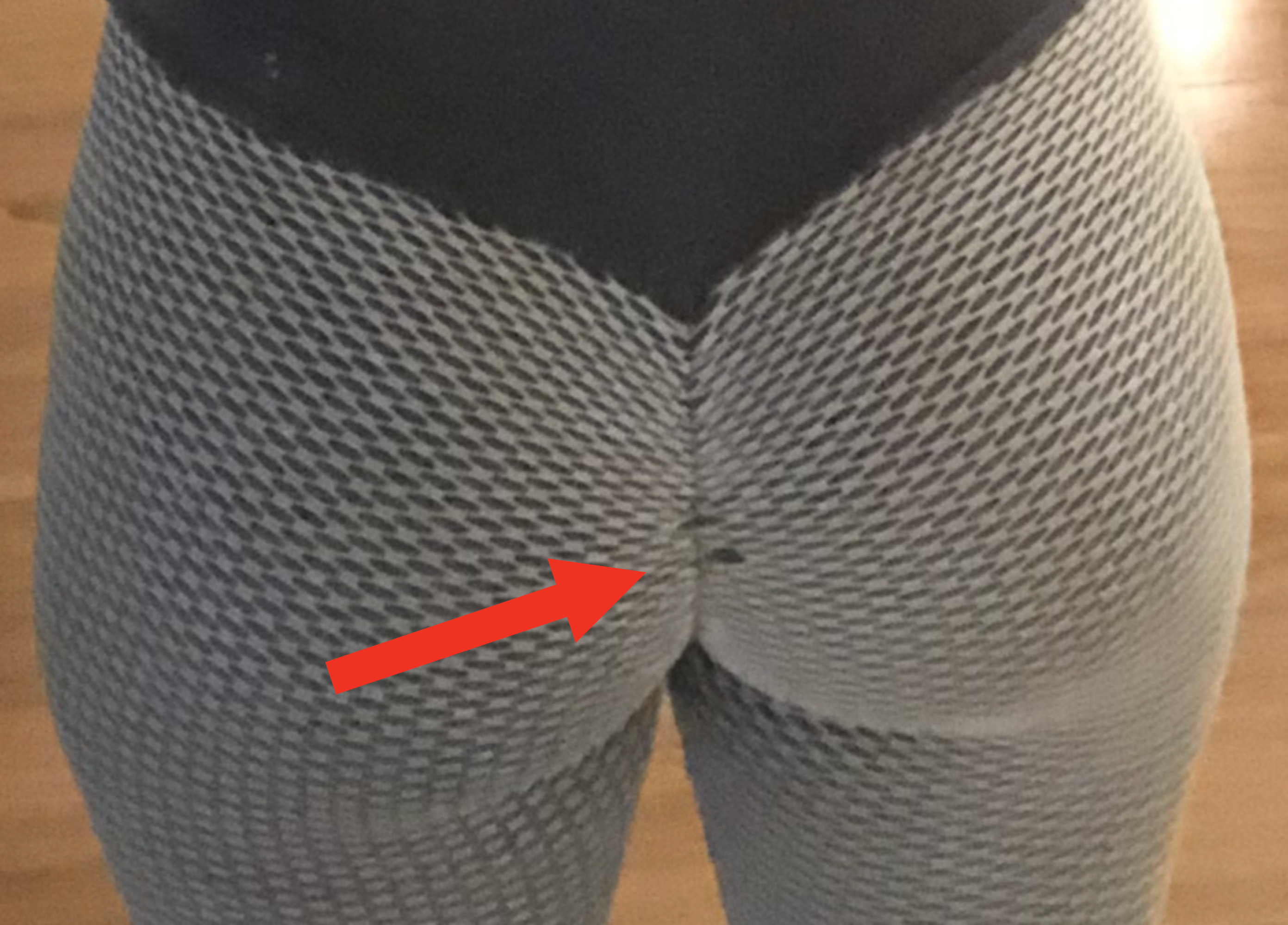 A close up of stretched fabric in the buttcrack area.