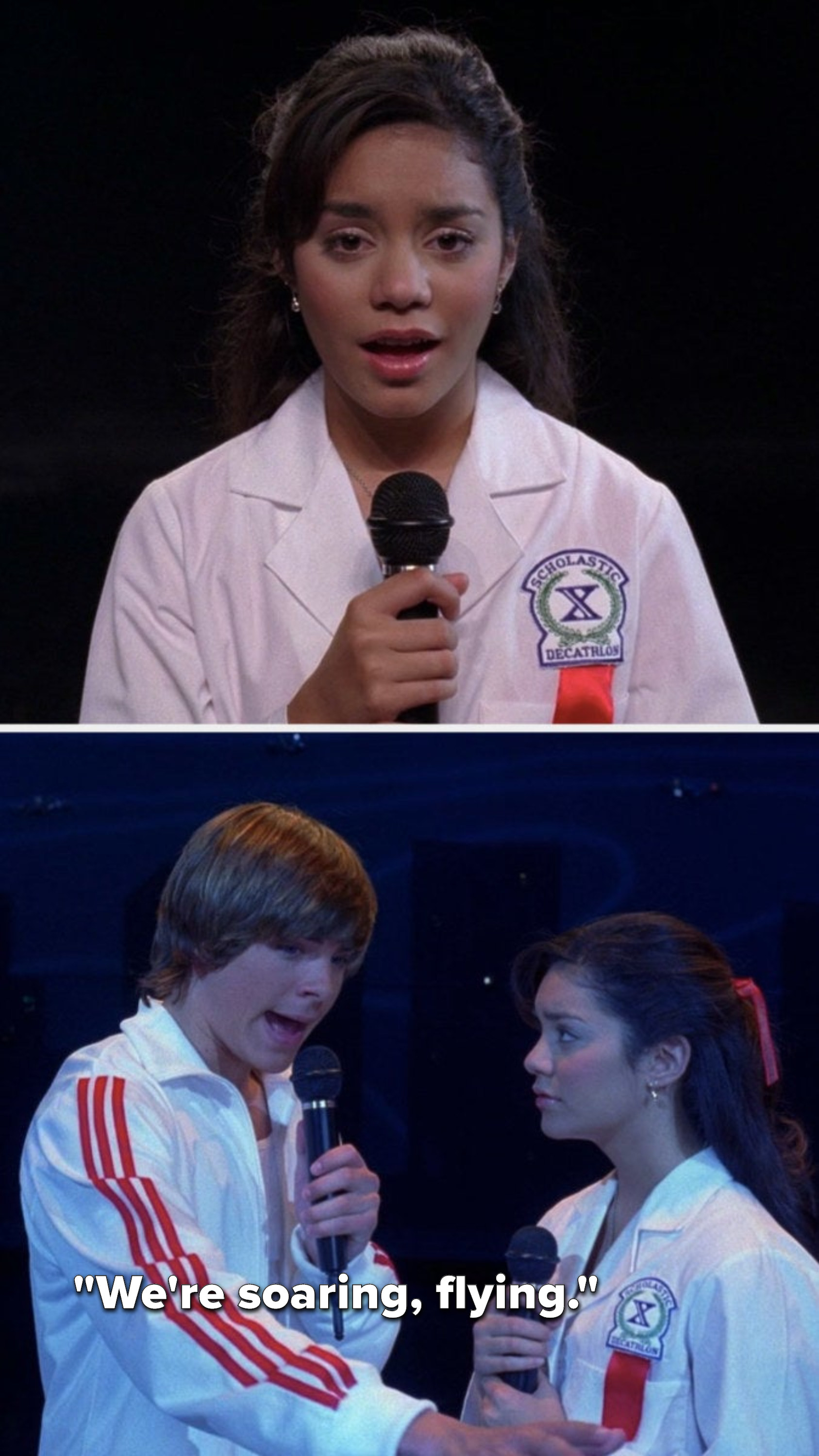 Gabriella freezes up, so Troy sings, &quot;We&#x27;re soaring, flying&quot;