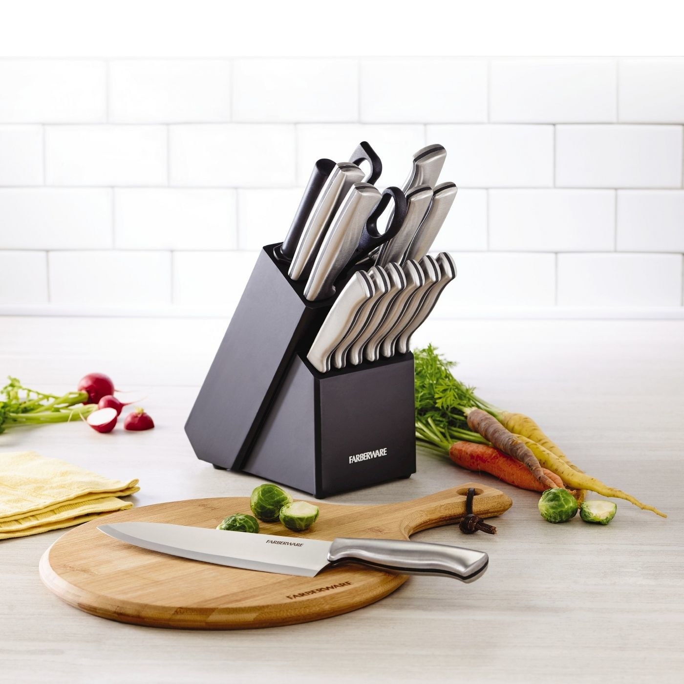 A knife set with block in a home