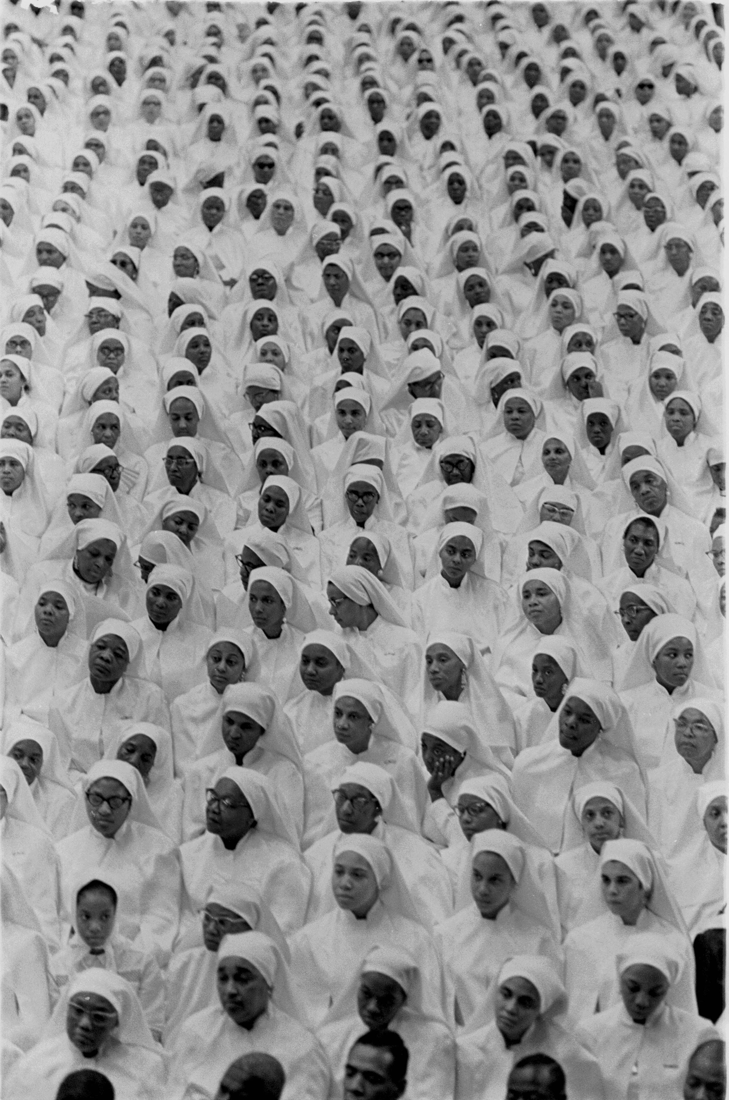 A sea of nuns all dressed in white