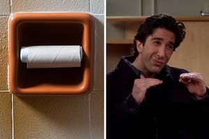 empty toilet paper roll and ross from friends indicating slight horribility 