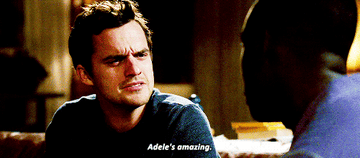 Nick Miller from New Girl saying &quot;Adele&#x27;s amazing.&quot;