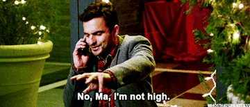 Nick Miller from New Girl saying &quot;No, Ma, I&#x27;m not high.&quot;