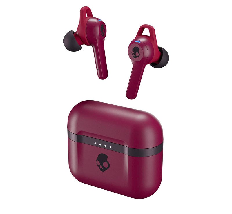 red wireless skullcandy earbuds and case