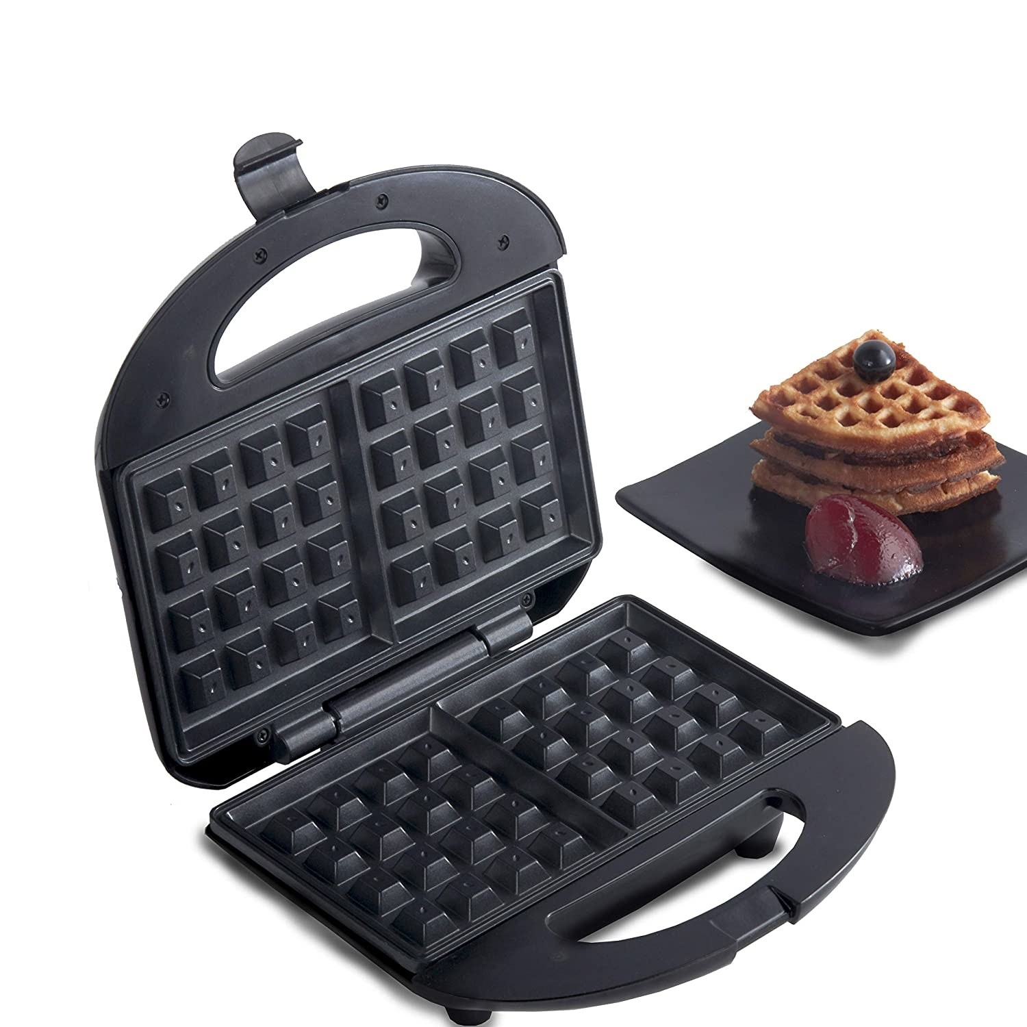 A black waffle maker