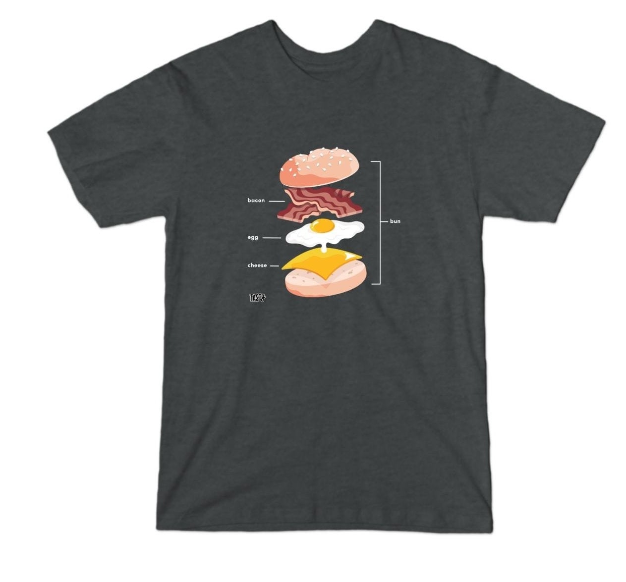 tee with the layers of a sandwich on it 