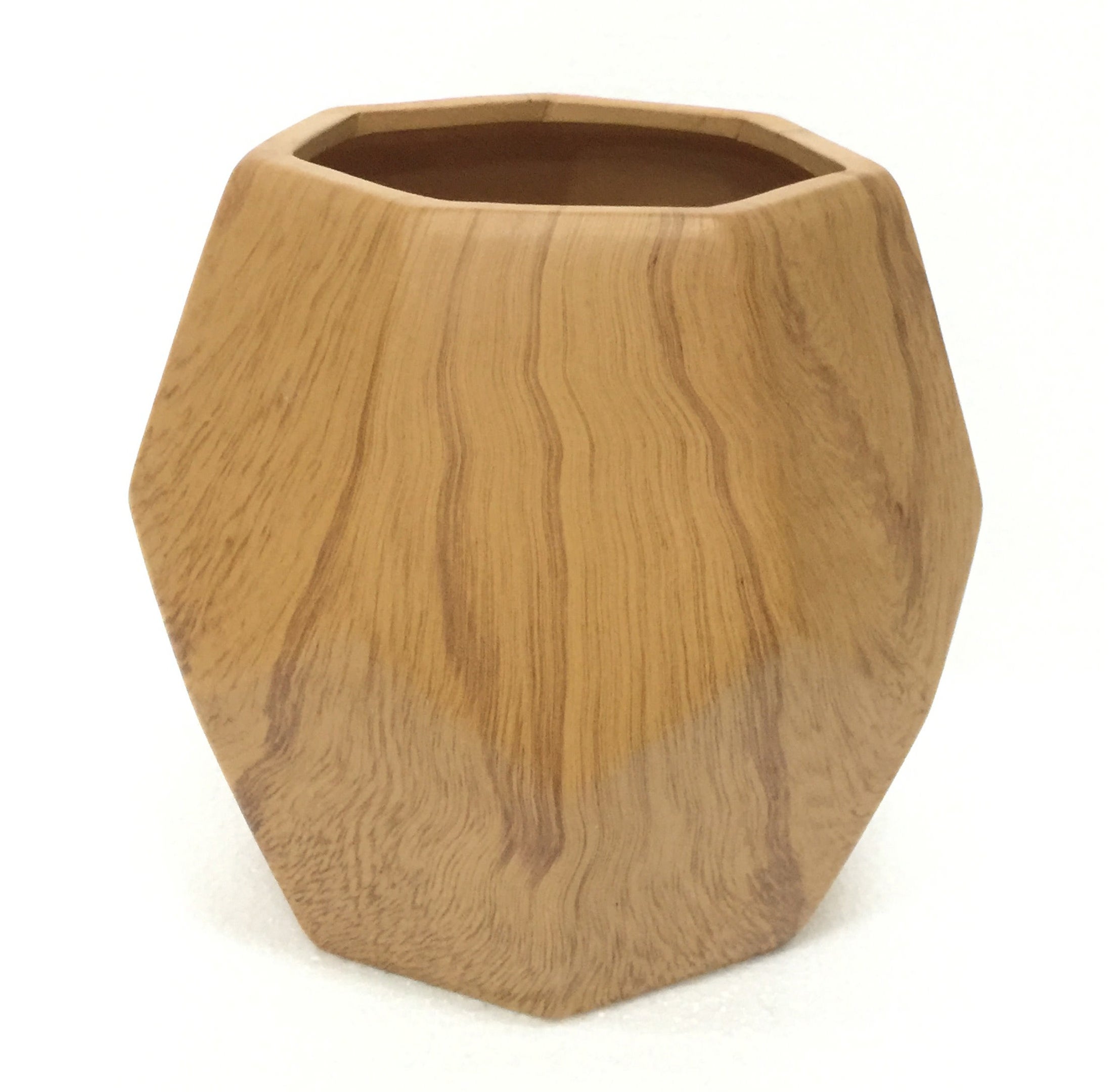 a faux wood ceramic pot