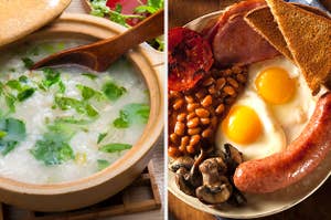 Congee and traditional English breakfast
