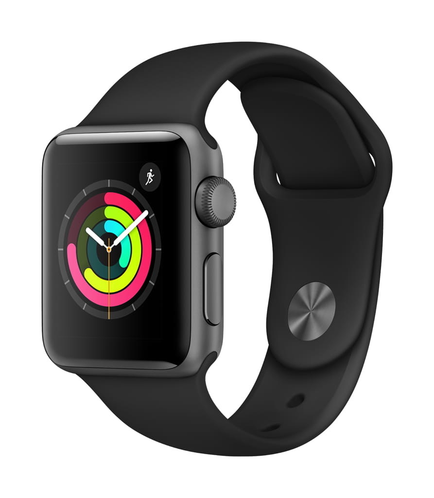 series 3 apple watch with a black sports band