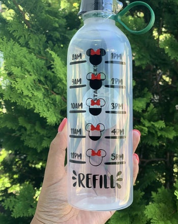 the back with various time markings and minnie mouse prints