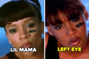 Lil Mama as Left Eye in "CrazySexyCool: The TLC Story" and Left Eye singing in TLC's "Waterfalls" music video