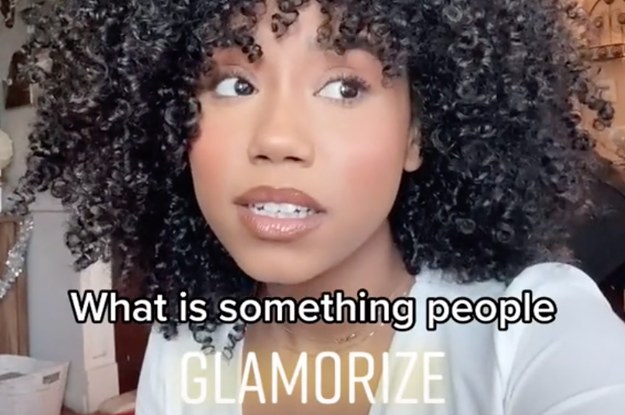 A TikToker with a video caption that reads: What's something people glamorize that is just toxic?