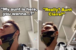 Tiktok of guy pretending her knows a girl, saying his aunt is there. The girl replies, "Really? Aunt Claire?"